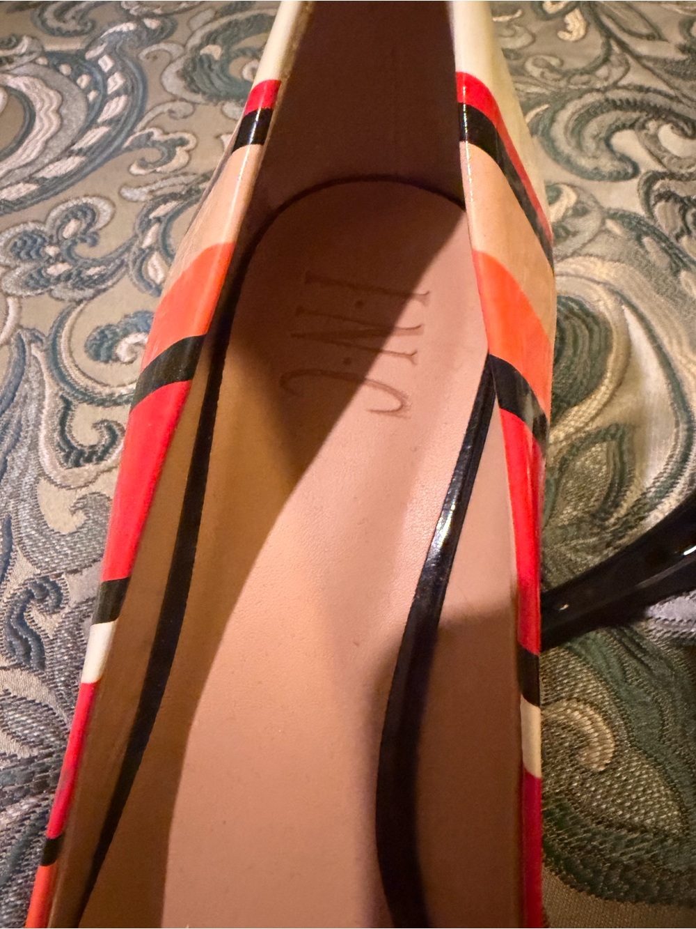 INC International Concepts Red, Orange, Cream & Black Striped Pointed-Toe Pumps - Picture 3 of 7